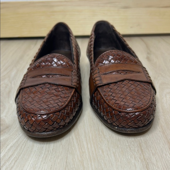 Bragano by Cole Haan 👞 Men's Brown Woven Leather Penny Loafers 9M Made in Italy - Picture 2 of 16